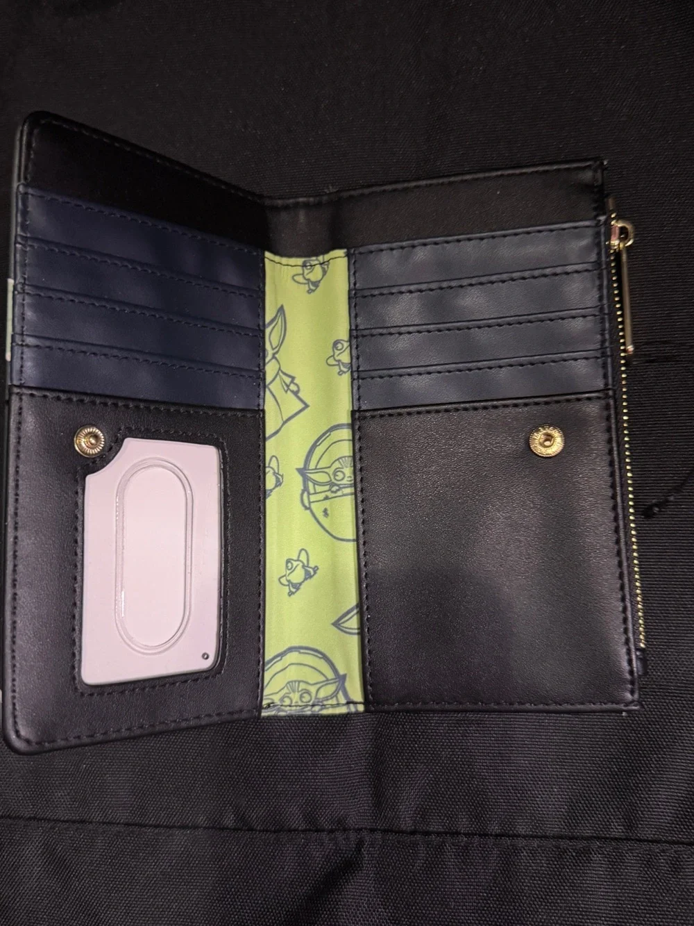 Loungefly Black Grogu Repeat Print Kids Zip Pouch with Gold Plate